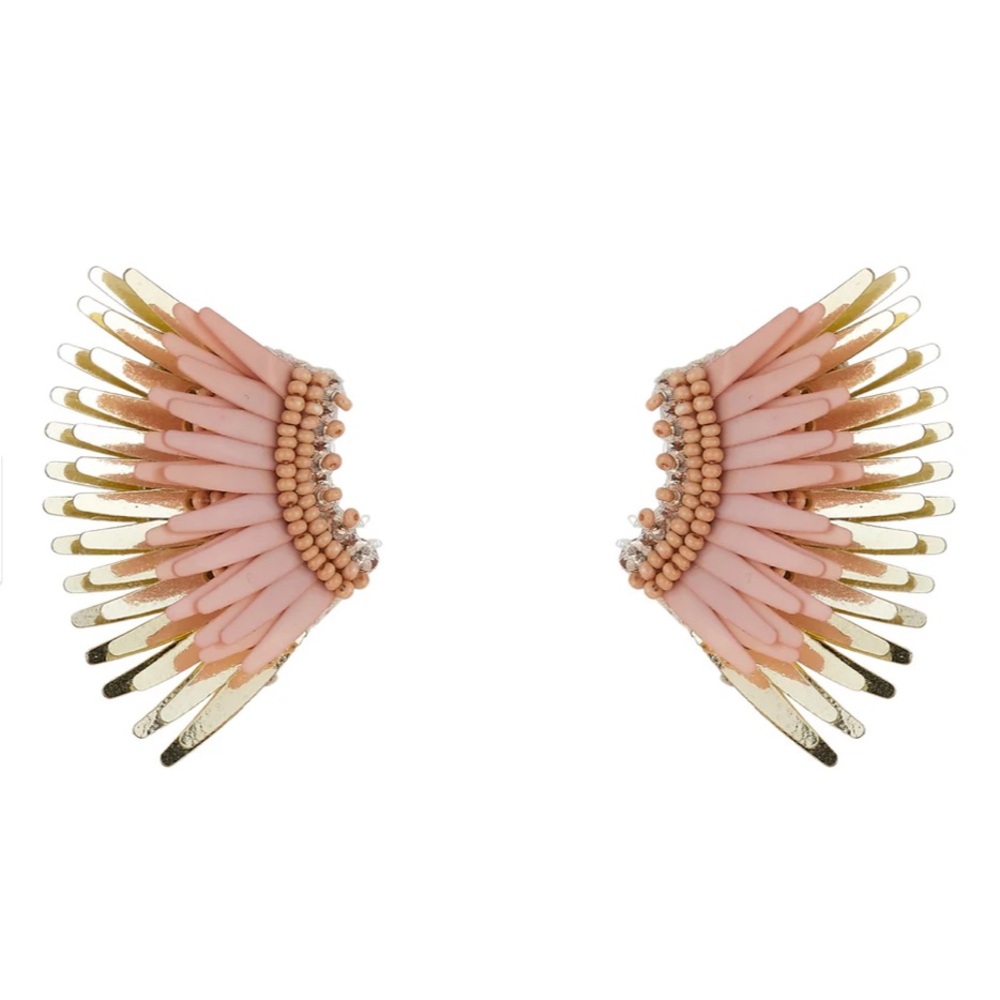 NWT: Mignonne Gavigan MINI MADELINE EARRINGS TAUPE Sequin Beaded Wing Earrings